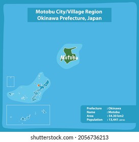 Motobu City Village Region Okinawa Prefecture Map, Japan