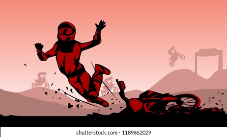 motocross accident hard landing crash illustration vector