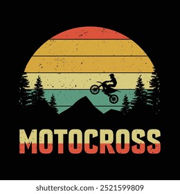Ilustração vintage aventura Motocross com homem de silhueta para design de camiseta