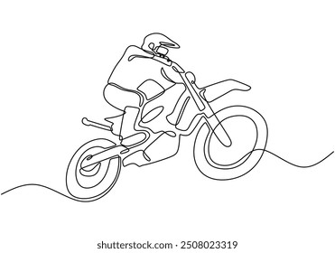 Motocross Bike One Line Art. Continuous line drawing of a rider competing in motocross.