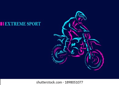 Motocross bike rider Line. Pop Art logo. Colorful design with dark background. Abstract vector illustration. Isolated black background for t-shirt, poster, clothing, merch, apparel, badge design