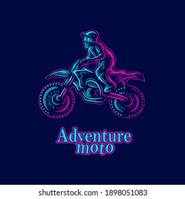 Motocross bike rider Line. Pop Art logo. Colorful design with dark background. Abstract vector illustration. Isolated black background for t-shirt, poster, clothing, merch, apparel, badge design