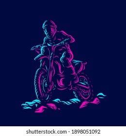 Motocross bike rider Line. Pop Art logo. Colorful design with dark background. Abstract vector illustration. Isolated black background for t-shirt, poster, clothing, merch, apparel, badge design