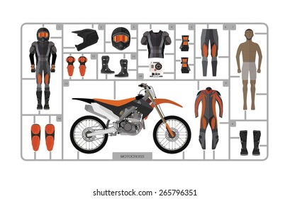 Motocross bike silhouette with helmet isolated on white. Vector illustration