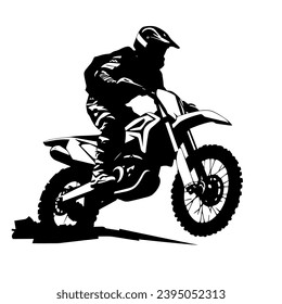 Silueta de motociclismo de cruz. Icono negro del motociclista Enduro sobre fondo blanco