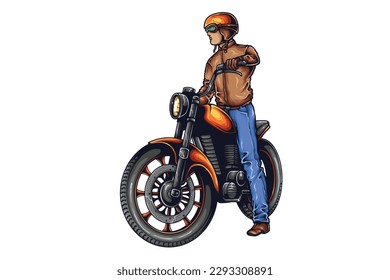 motocross biker vintage racer motorcycle logo illustration vector