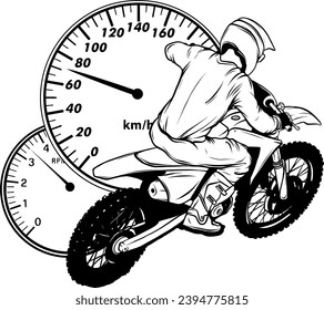 motocross in black and white outline vector