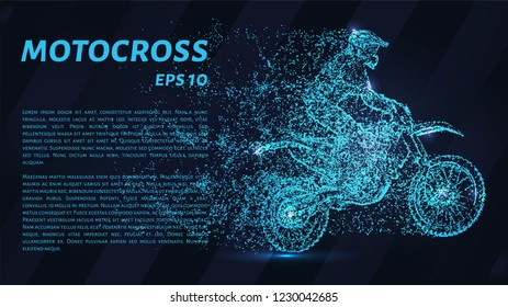 Motocross of blue glowing dots. Competitions in motor sports