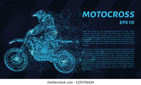 Motocross of blue glowing dots. Motocross vector illustration