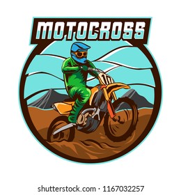 Motocross Championship Badge Logo With Mountain Background