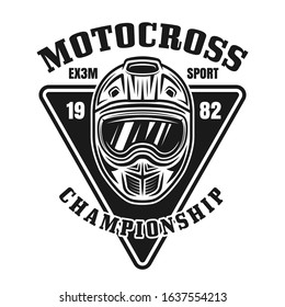 Motocross championship vector vintage black emblem for apparel design isolated on white background