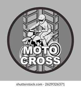 Motocross Dirt Bike Silver and Gray with Tire Trail Emblem Vector