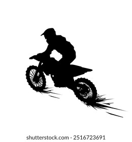 motocross drifting rider silhouette rear left side view vector