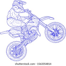 Motocross drivers silhouette sketch on white background