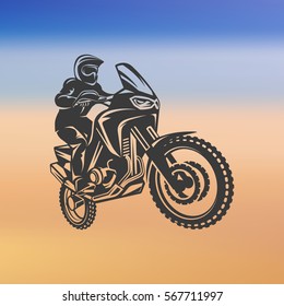 Motocross enduro race driver silhouette monochrome illustration