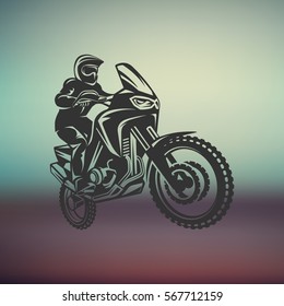 Motocross enduro race driver silhouette monochrome illustration