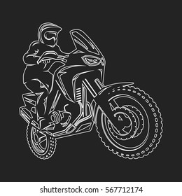 Motocross enduro race driver silhouette monochrome illustration
