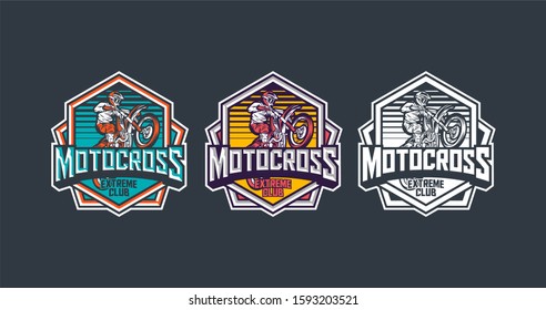 Motocross extreme club premium polygon badge logo design template pack