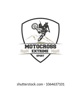 Motocross Extreme Sport Logo Badge with Mountain symbol vector