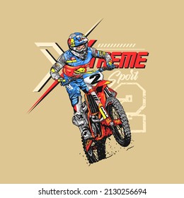 Motocross extreme sports rider in action, vector illustration design for t-shirt and poster