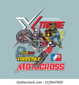 Motocross extreme sports t-shirt design, colorful vector illustration, design, poster, banner 