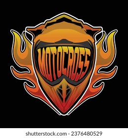 Motocross Flaming Orange Motorcycle racing helmet vector for sticker and tattoos