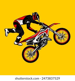 motocross freestyle rider jumps side view vector illustration