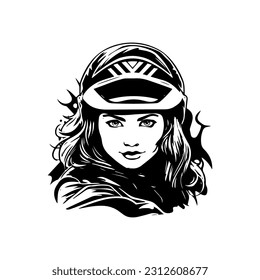 Motocross girl wearing helmet logo design illustration with dynamic riders, capturing the thrill and adrenaline of extreme off road racing.