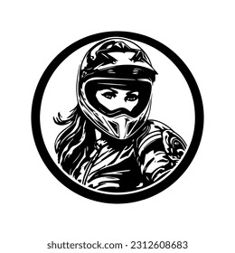 Motocross Mädchen mit Helm Logo Design Illustration mit dynamischen Fahrern, die den Nervenkitzel und Adrenalin von extremen Off-Road-Rennen.