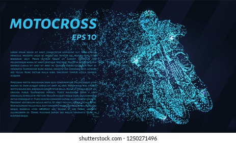 Motocross. A grid of blue stars in the night sky. Points of light create the shape of the rider. Sportbike, race, Motorsport and other concept illustration or background