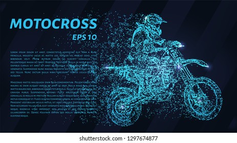 Motocross. A grid of blue stars in the night sky. Points of light create the form of motocross. Motorcycle, sport, race and other concepts illustration or background