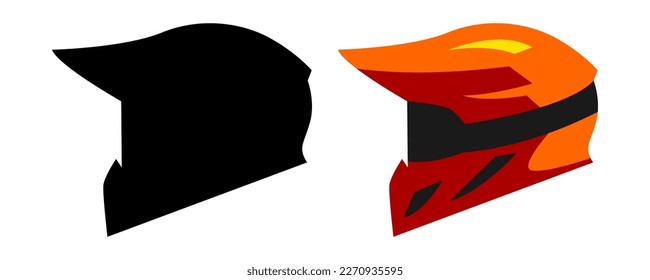 icono del casco motocross con silueta y estilo plano. motociclista, jinete, enduro. vista lateral. concepto de carreras, deporte extremo, vehículo, motocross, cuesta abajo, camino de moto, bmx.