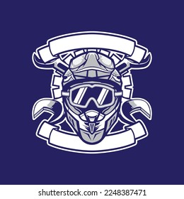 Motocross helmet with ribbon and wrench