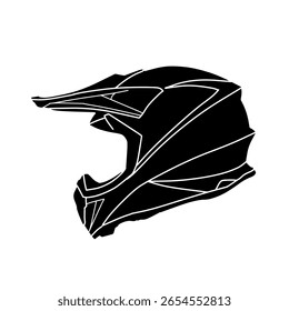 Vetor de silhueta de capacete de Motocross. Moderno gráfico capacete de bicicleta suja