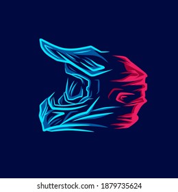 Motocross helmet trail fullface adventure line pop art potrait logo colorful design with dark background. Abstract vector illustration.