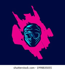 Motocross helmet trail fullface adventure line pop art potrait logo colorful design with dark background. Abstract vector illustration.Isolated black background for t-shirt, poster, clothing, merch