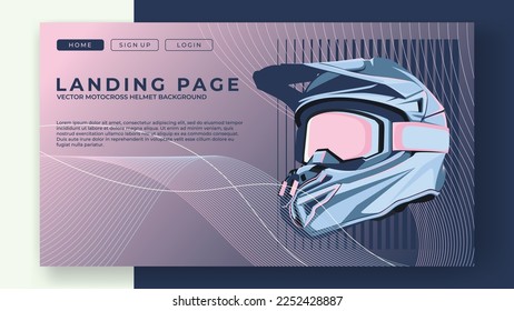 
motocross helmet vector design and wave lines wallpaper background for landing page, poster, flyer, card, charter, banner, cover