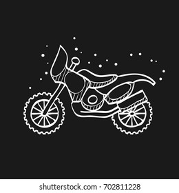 Motocross icon in doodle sketch lines. Rally offroad desert extreme sport outdoor