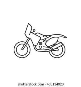 Motocross icon in thin outline style. Rally offroad desert extreme sport outdoor