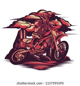 Motocross illustration design running on the mountain for shirt or logo