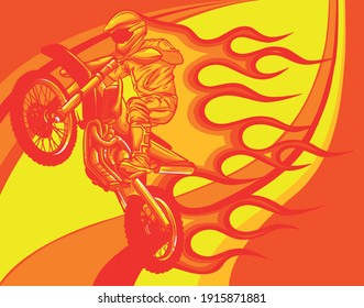 Motocross jump with abstract background, vector illustration