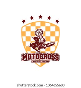 Motocross Jump Logo Vector, Motocross Freestyle Logo Badge with Race Flag symbol vector