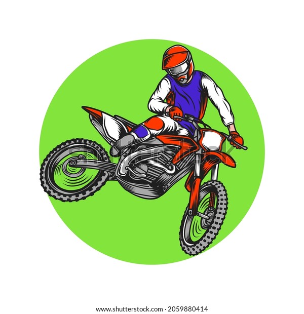 Motocross jump logo\
vector. Motocross freestyle trick. For logo, label, sticker,\
template, banner,\
printing.