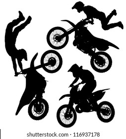 Motocross Jump Silhouette on white background