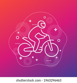 motocross line icon, rider on a motorcycle vector