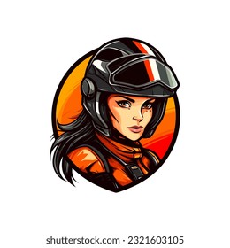 Motocross logo girl helmet vector clip art illustration