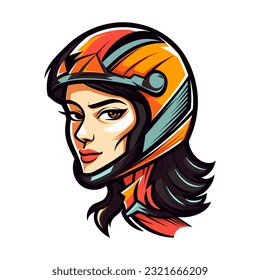 Motocross logo girl helmet vector clip art illustration