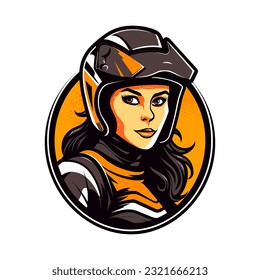 Motocross logo girl helmet vector clip art illustration