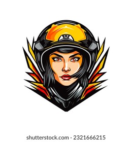 Motocross logo girl helmet vector clip art illustration