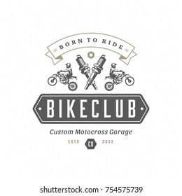 Motocross logo template vector design element vintage style for label or badge retro illustration. Motorcycle silhouette.